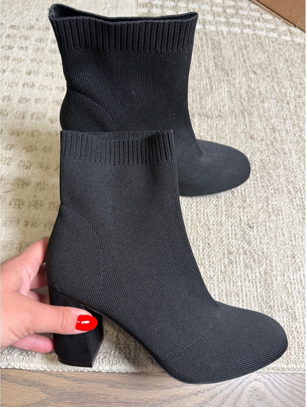 MIA Women's Black Knit Sock Boots with Block Heel